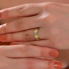Gümüş Gold Zirkon Taşlı Sonsuzluk Kadın Yüzük 11