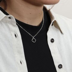 Siyah Yonca Kolye 718028 Silver