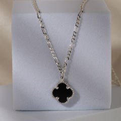 Siyah Yonca Kolye 718028 Silver