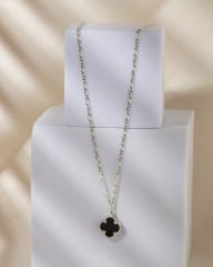 Siyah Yonca Kolye 718028 Silver