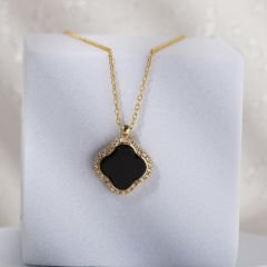 Taşlı Yonca Kolye 718029 Gold