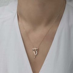 ​Gümüş Rose Yeşil Gözlü Baykuş Kadın Kolye