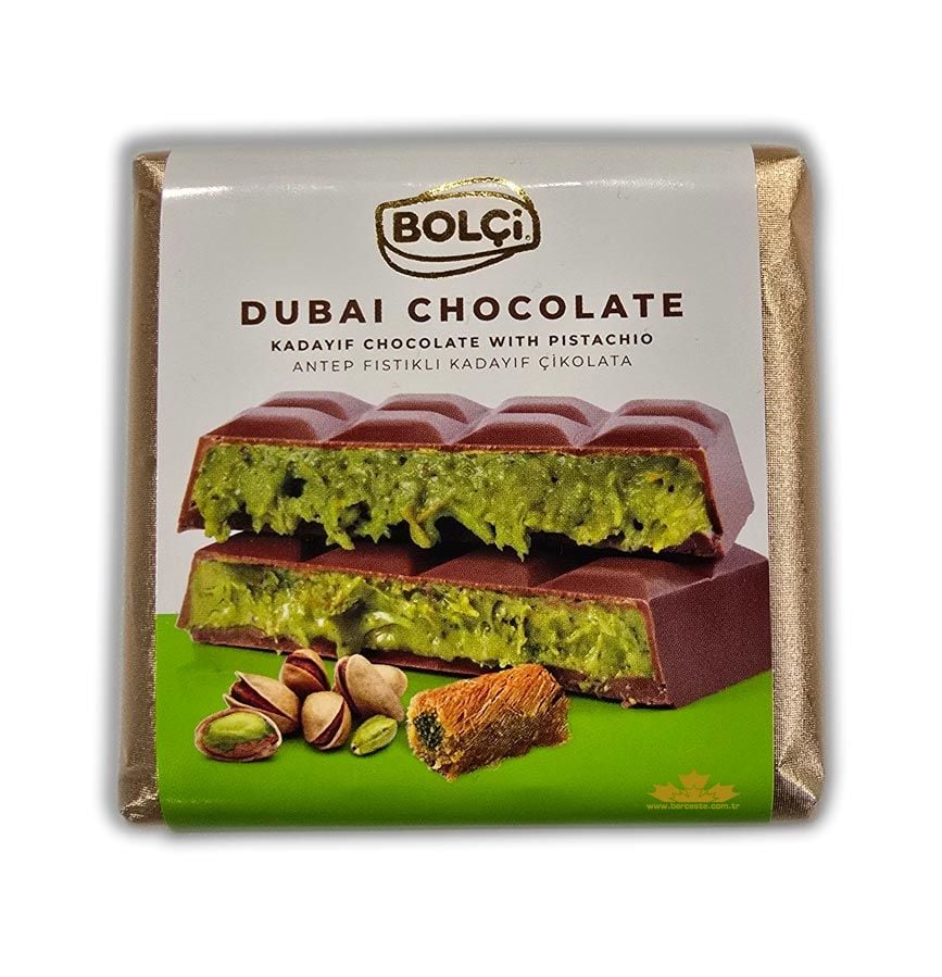 Bolçi Dubai Cikolatası 100 gr - Antep Fıstıklı Çıtır Kadayıf Dolgulu Sütlü Çikolata