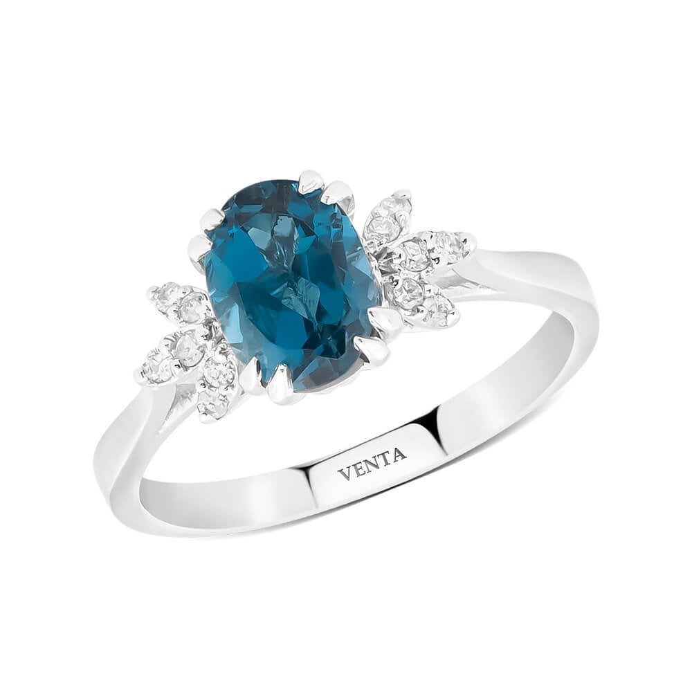 1,84 Karat Blue Topaz Pırlantalı Yüzük