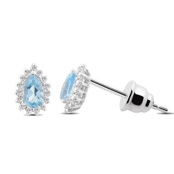 0,64 Karat Pırlantalı Blue Topaz Küpe