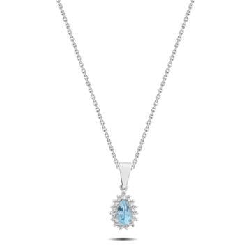 0,33 Karat Pırlantalı Blue Topaz Kolye