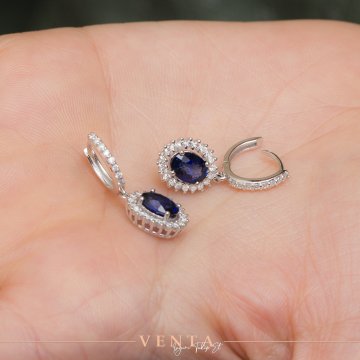 2,94 Karat Pırlantalı Safir Küpe ''Navy''