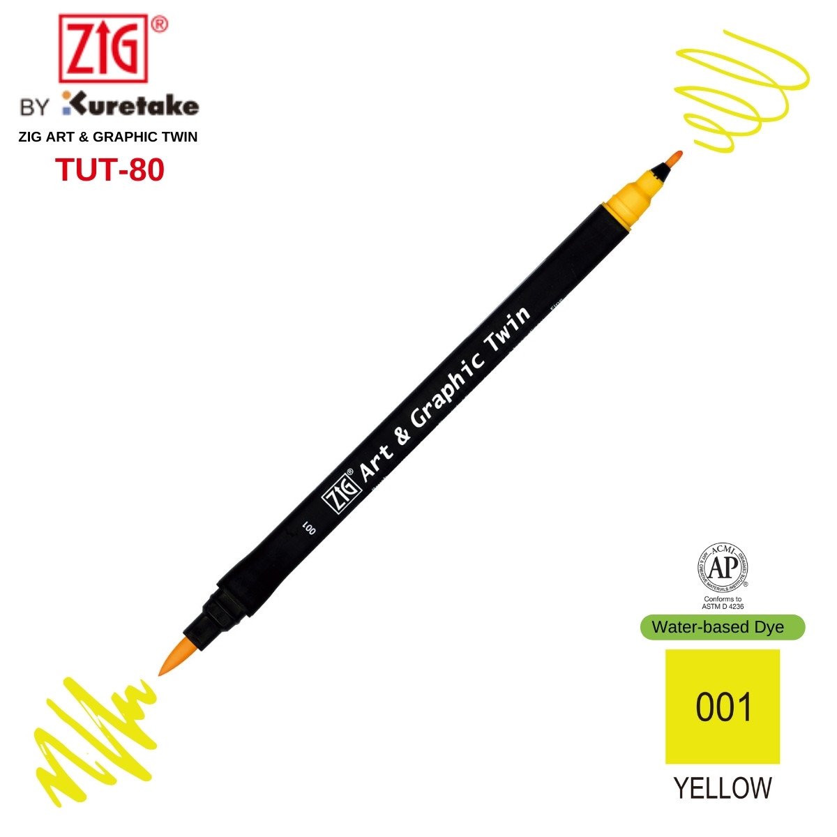 Zig Art&Graphic Twin Tut-80 Çift Uçlu Keçe Grafik Kalemi 1 Yellow