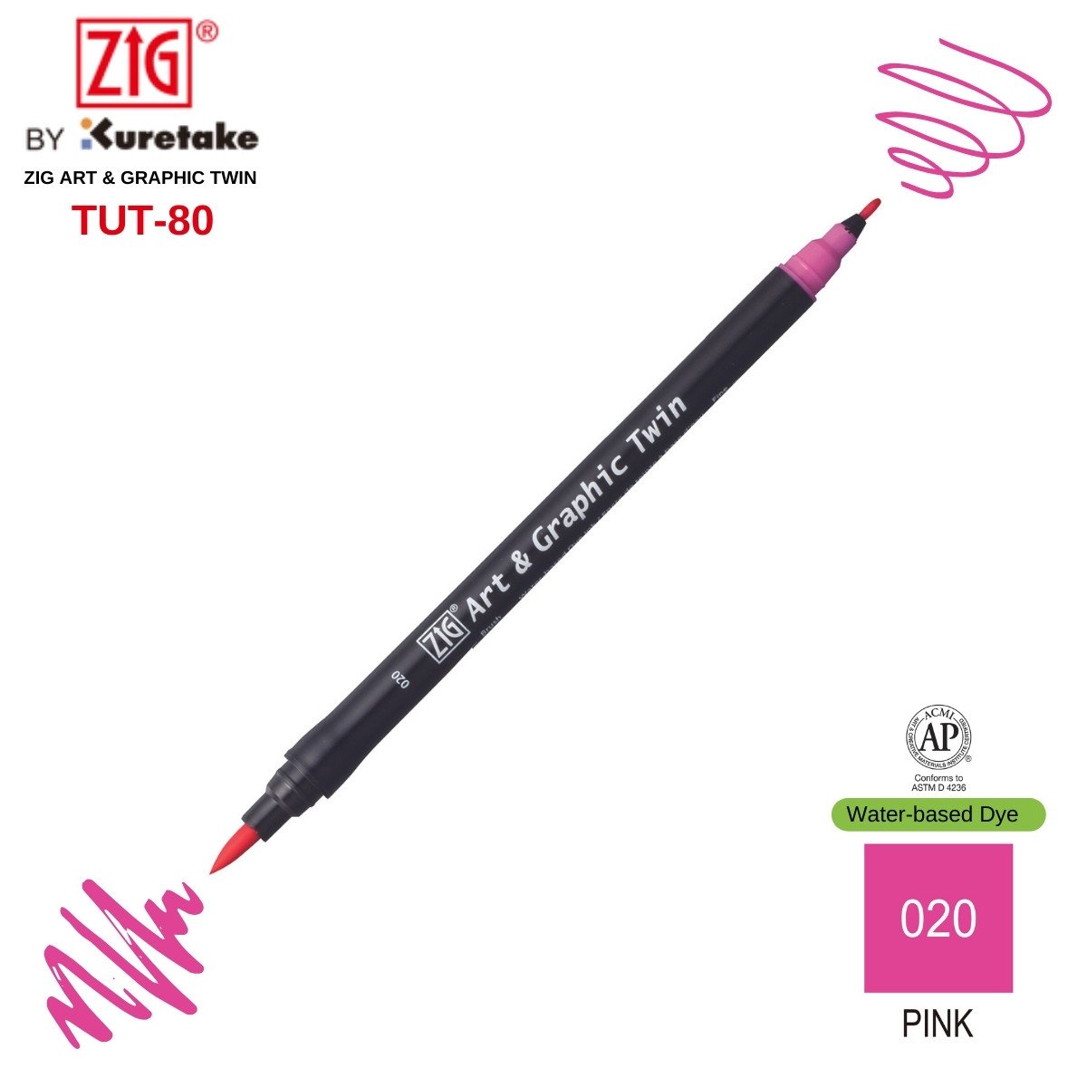 Zig Art&Graphic Twin Tut-80 Çift Uçlu Keçe Grafik Kalemi 20 Pink