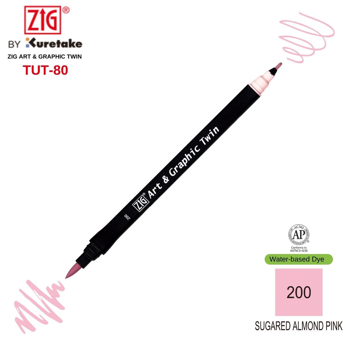 Zig Art&Graphic Twin Tut-80 Çift Uçlu Keçe Grafik Kalemi 200 Sugared Almond Pink