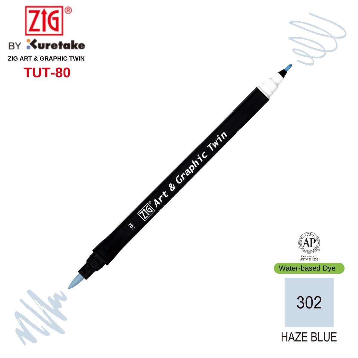 Zig Art&Graphic Twin Tut-80 Çift Uçlu Keçe Grafik Kalemi 302 Haze Blue