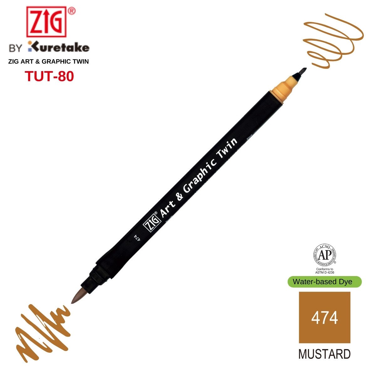 Zig Art&Graphic Twin Tut-80 Çift Uçlu Keçe Grafik Kalemi 474 Mustard