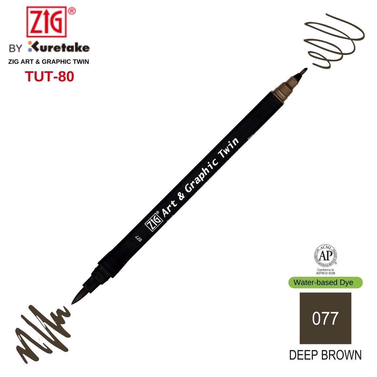 Zig Art&Graphic Twin Çift Uçlu Keçe Grafik Kalemi 77 Deep Brown