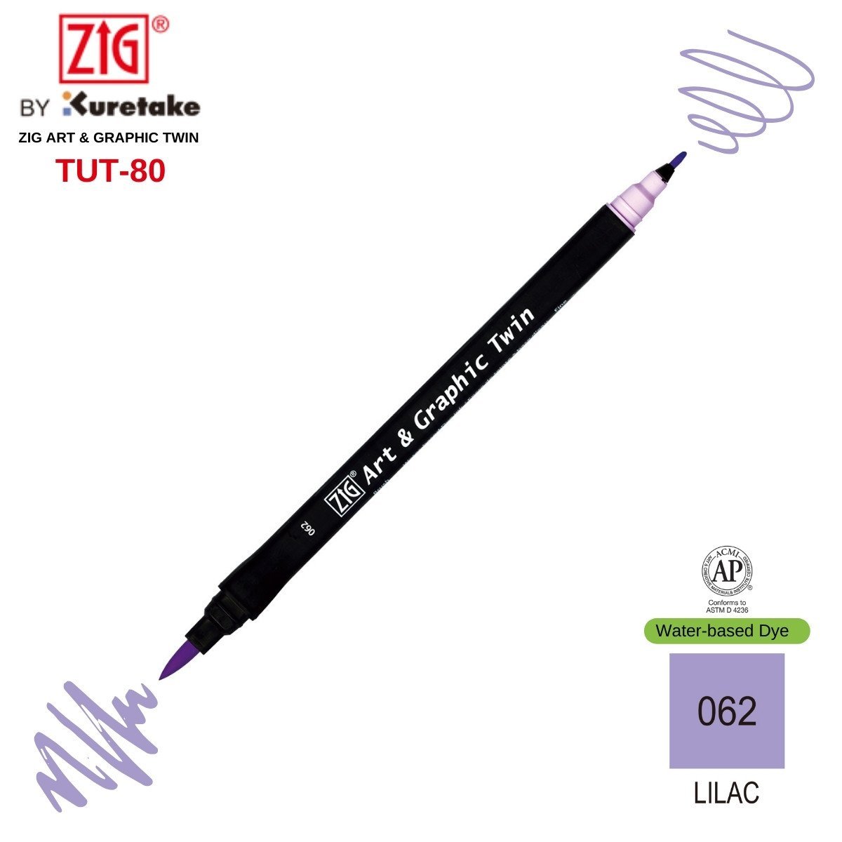 Zig Art&Graphic Twin Tut-80 Çift Uçlu Keçe Grafik Kalemi 062 Lilac