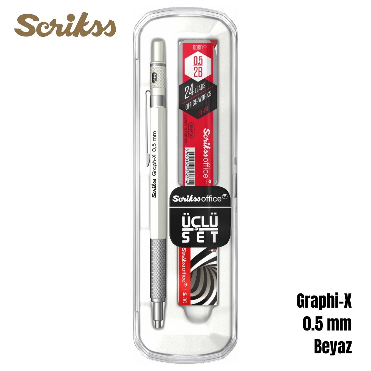 Scrikss Versatil Kalem Graph-X 0.5mm Beyaz 3lü Set