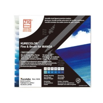 Zig Kurecolor Mangaka Fine&Brush Çift Taraflı Kalem CNKC-2200 Sky and Ocean Blue Tones 12li Set