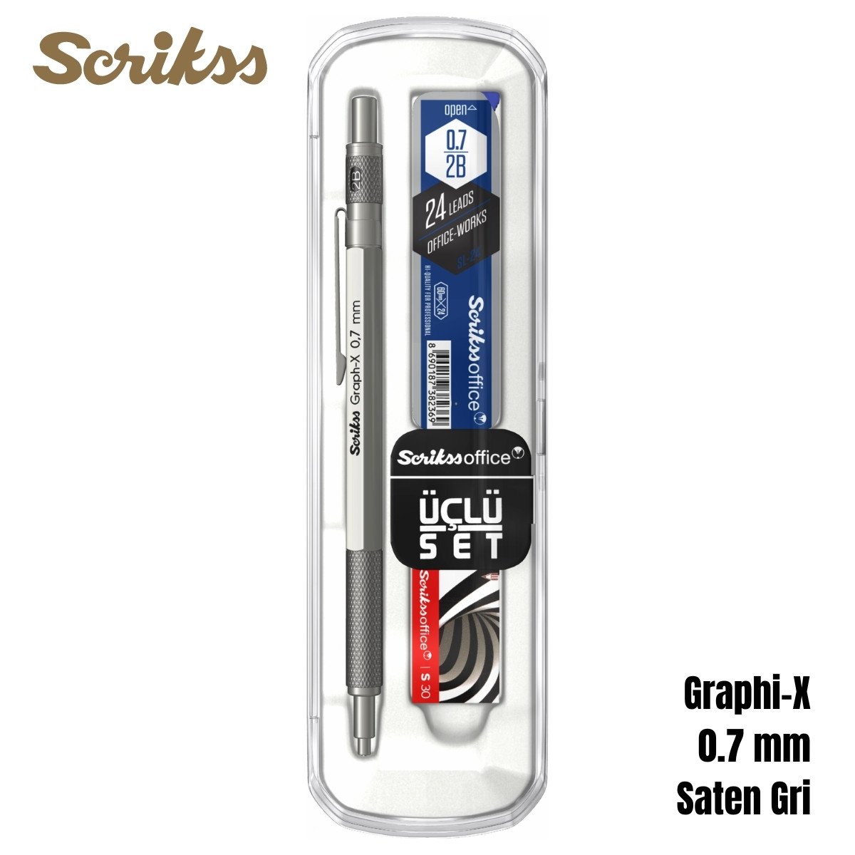 Scrikss Versatil Kalem Graph-X 0.7mm Saten Gri 3lü Set