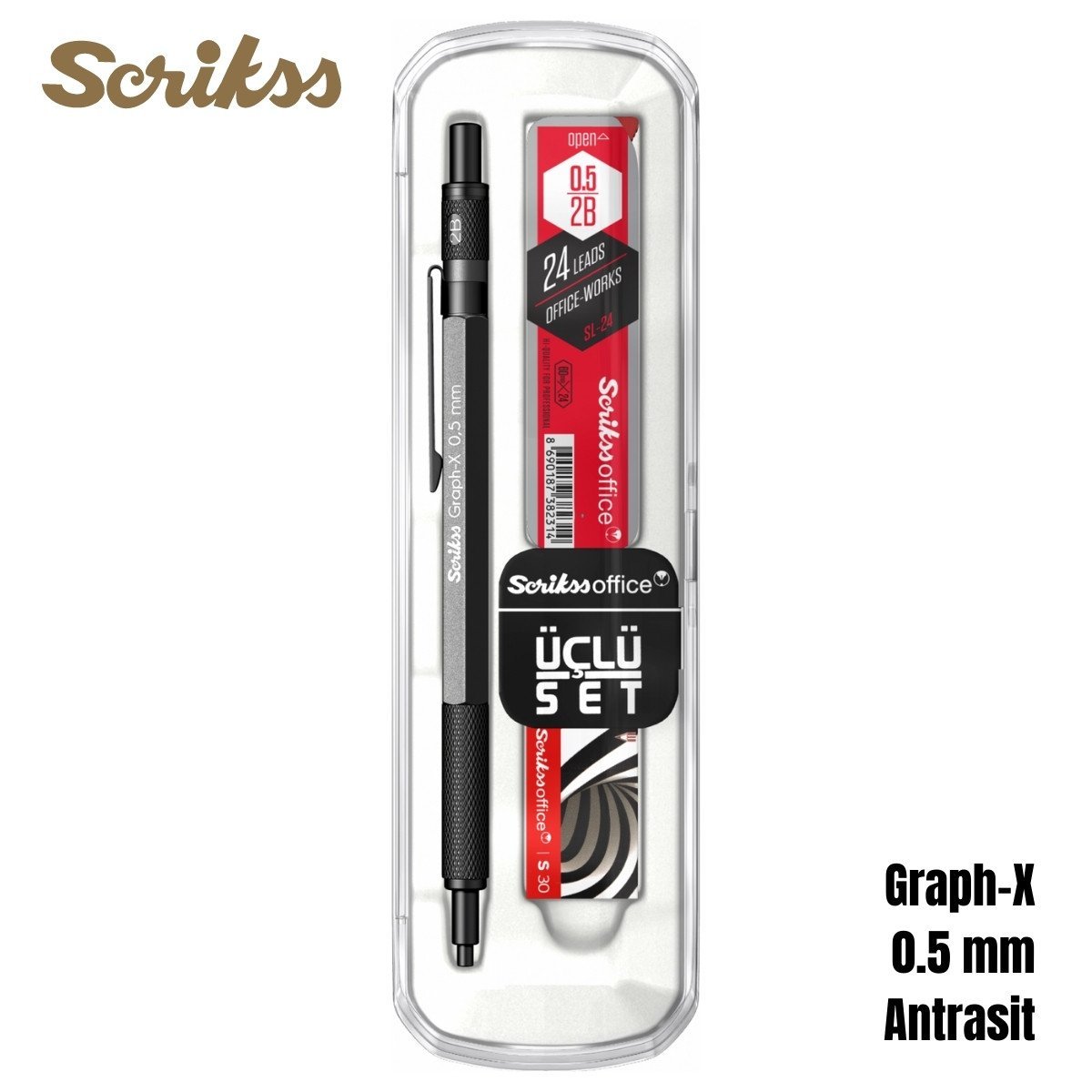 Scrikss Versatil Kalem Graph-X 0.5mm Antrasit 3lü Set