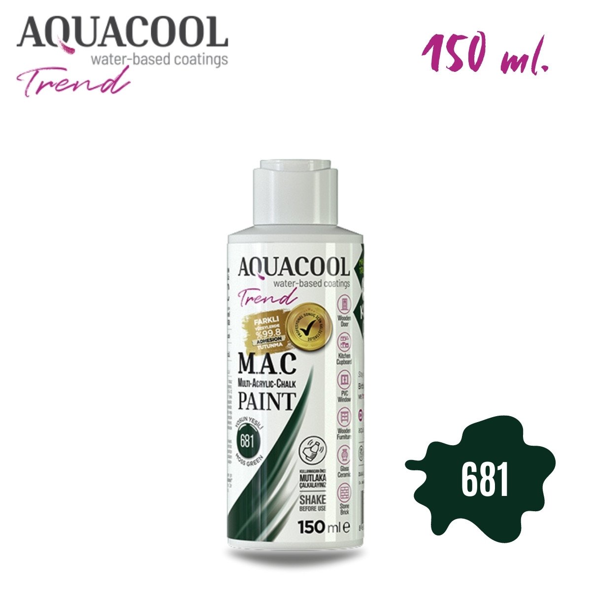 Aquacool Multi Akrilik Boya 150ml 681 Yosun Yeşili