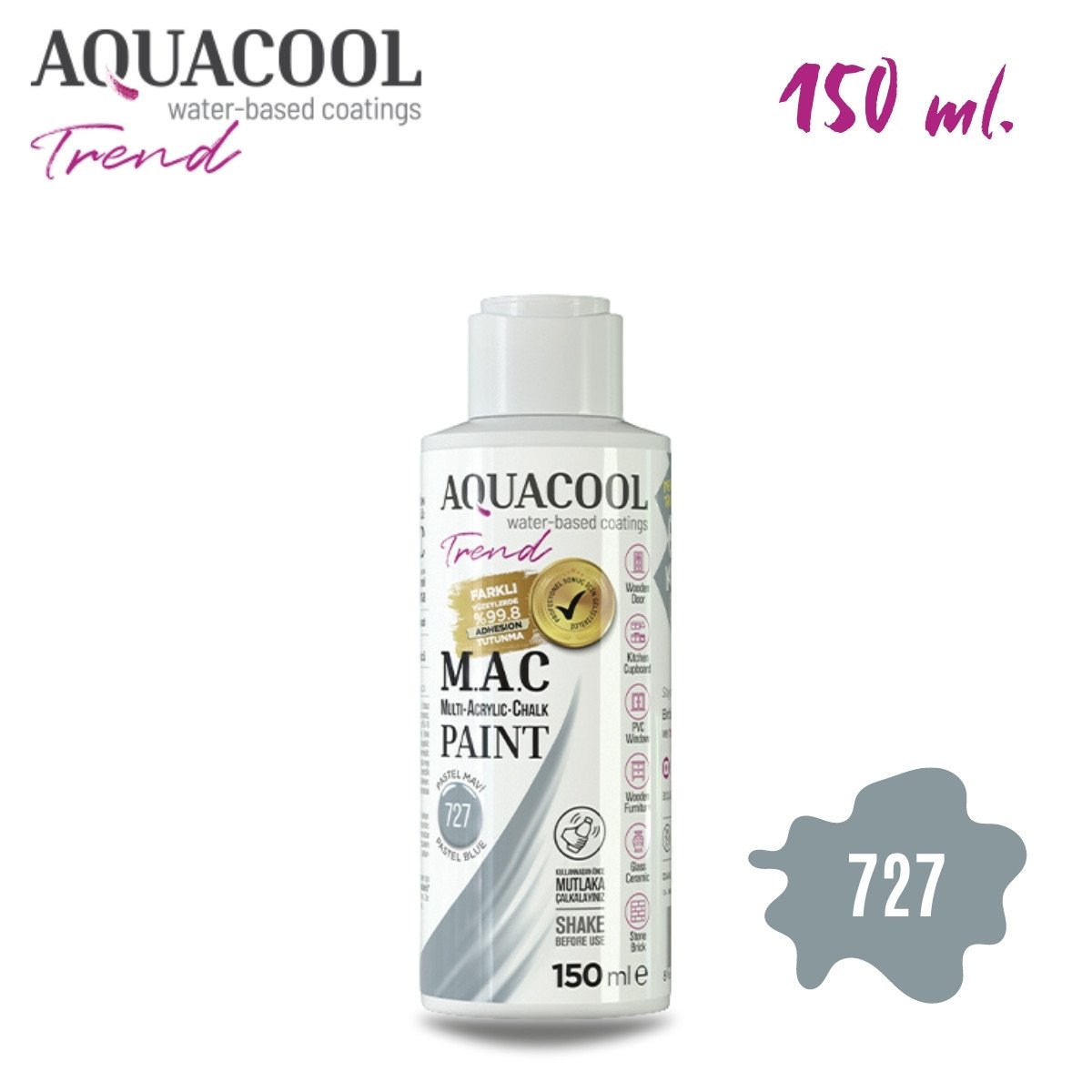 Aquacool Multi Akrilik Boya 150ml 727 Pastel Mavi