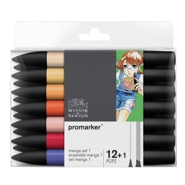 Winsor Newton Promarker Genişletilmiş Manga Seti 1 (12 Renk + Blender)