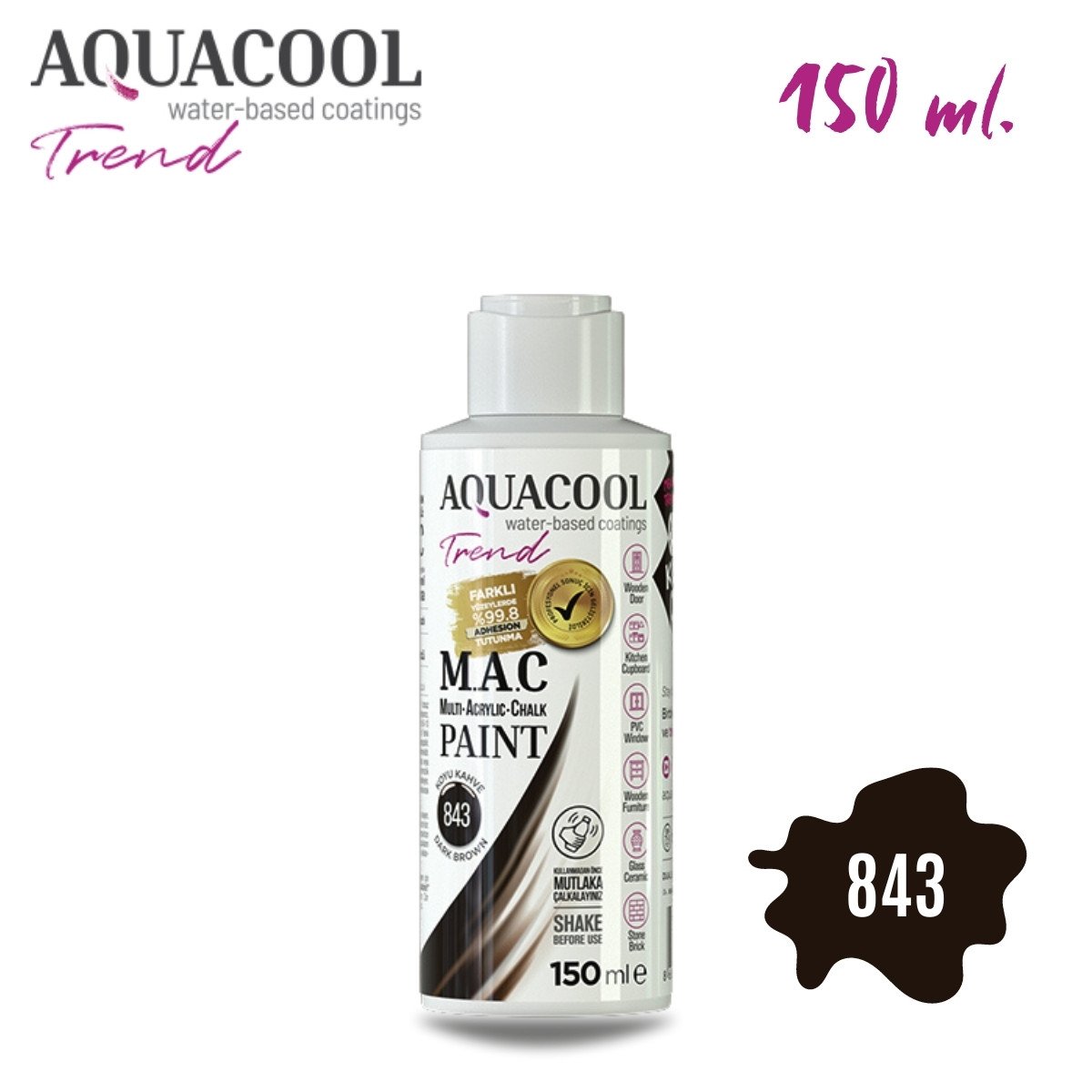 Aquacool Multi Akrilik Boya 150ml 843 Koyu Kahve
