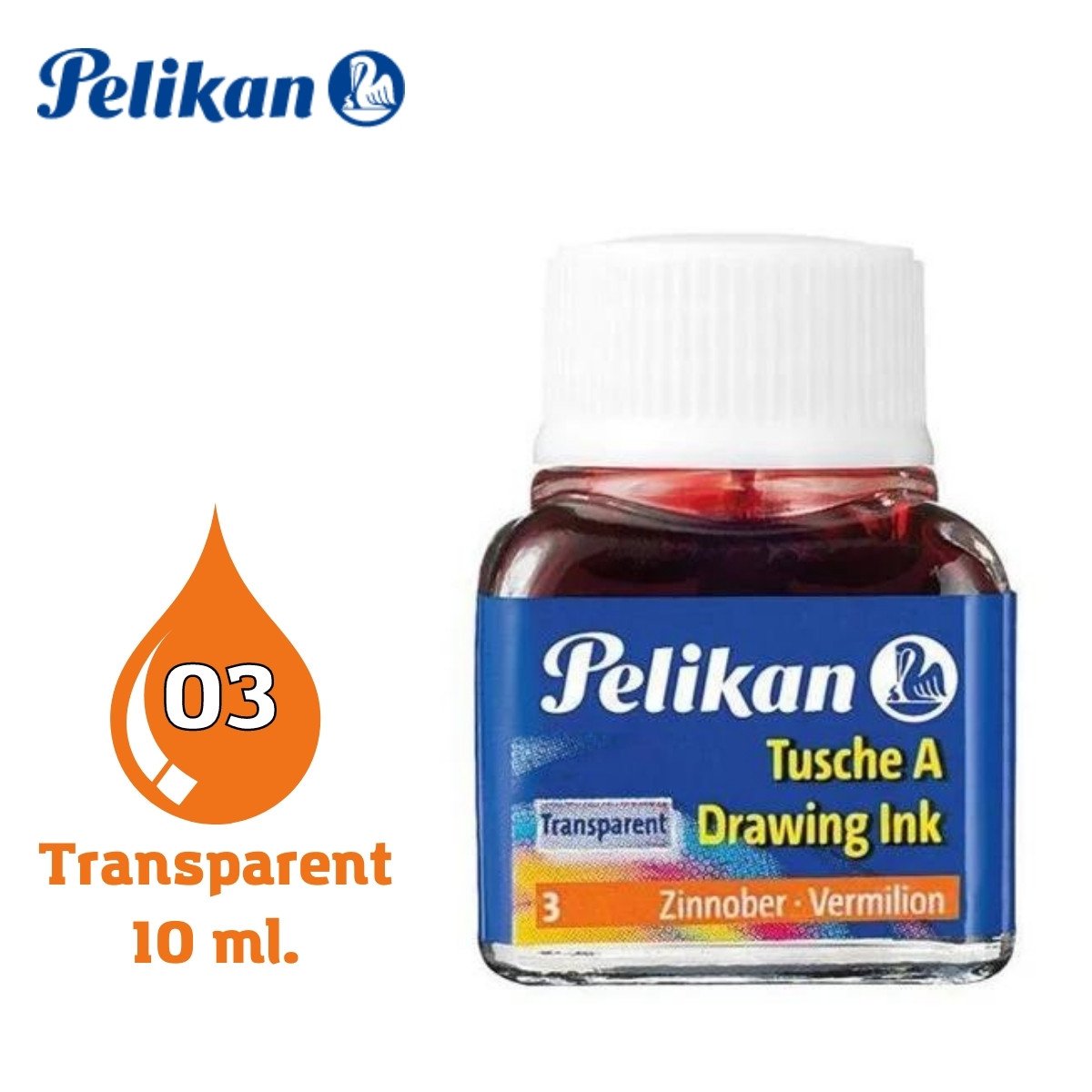 Pelikan 523 Drawing Ink Çini Çizim Mürekkebi 10ml Transparent No 03 Vermilion