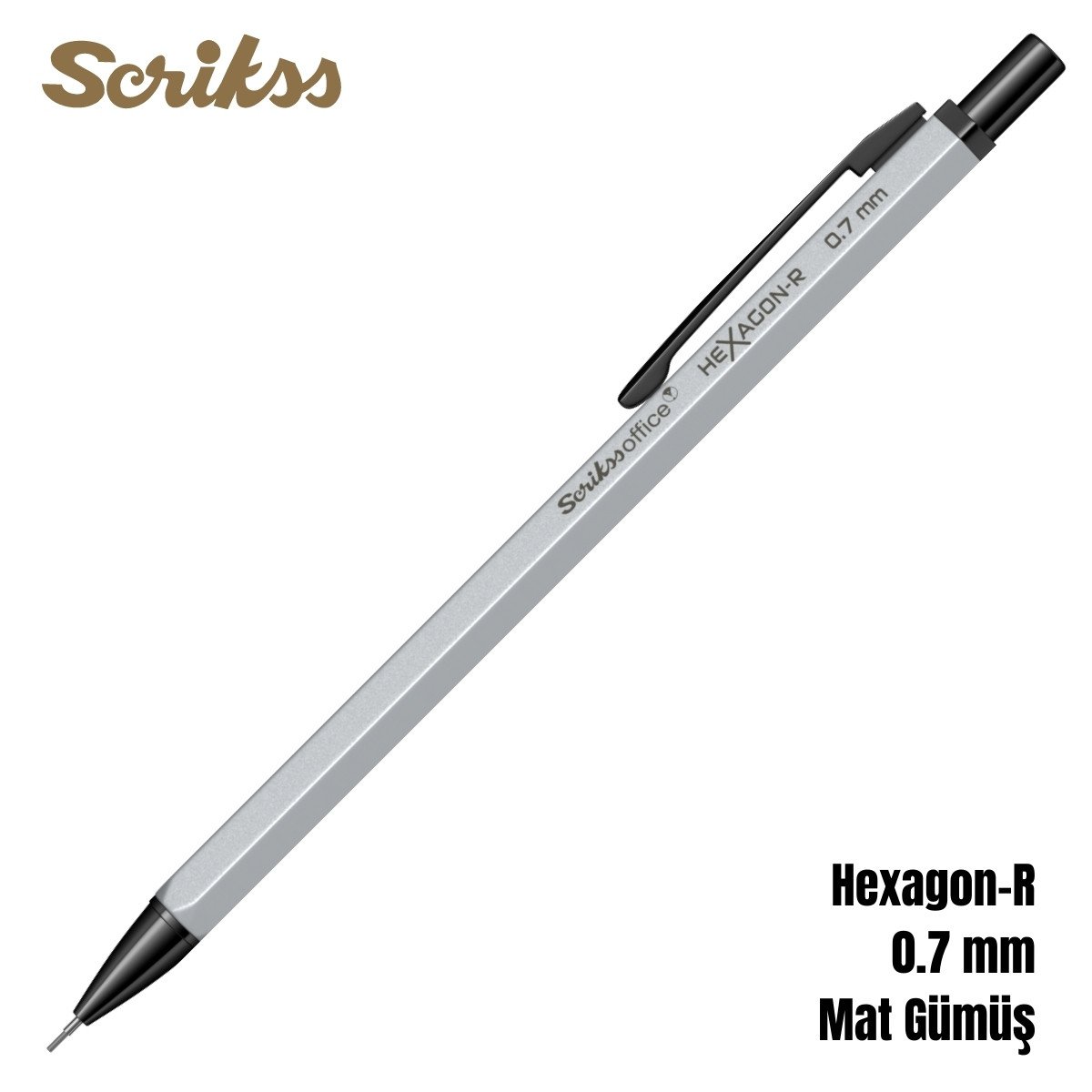 Scrikss Versatil Kalem Hexagon-R 0.7mm Mat Gümüş