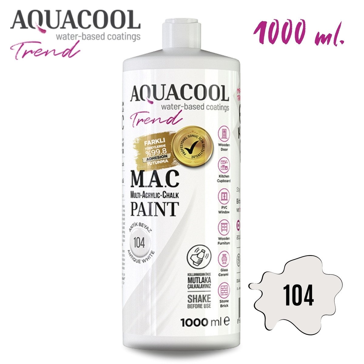 Aquacool Multi Akrilik Boya 1000ml 104 Antik Beyaz