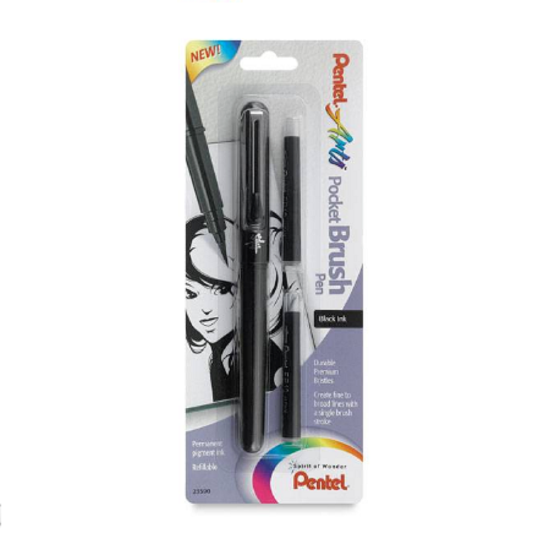 Pentel Arts Brush Pen Fırça Uçlu Çizim Kalem Seti 2 Yedekli Siyah