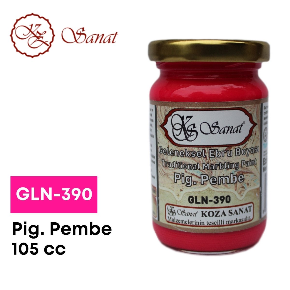 Koza Sanat Geleneksel Ebru Boyası 105cc GLN-390 Pigment Pembe