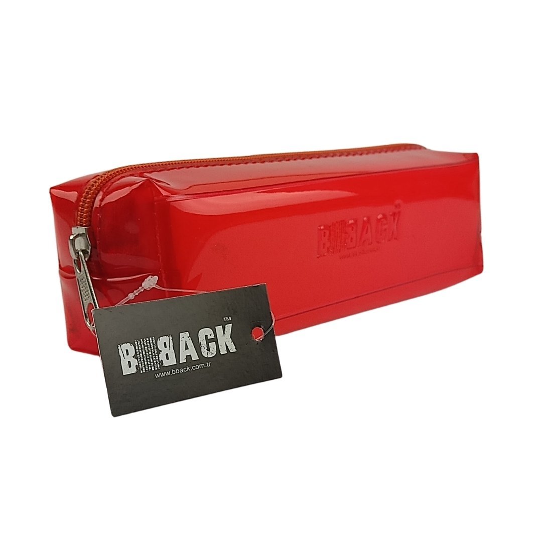 BBack Tek Bölmeli Kare Kalem Çantası 19x5,5x5,5cm - Şeffaf Kırmızı