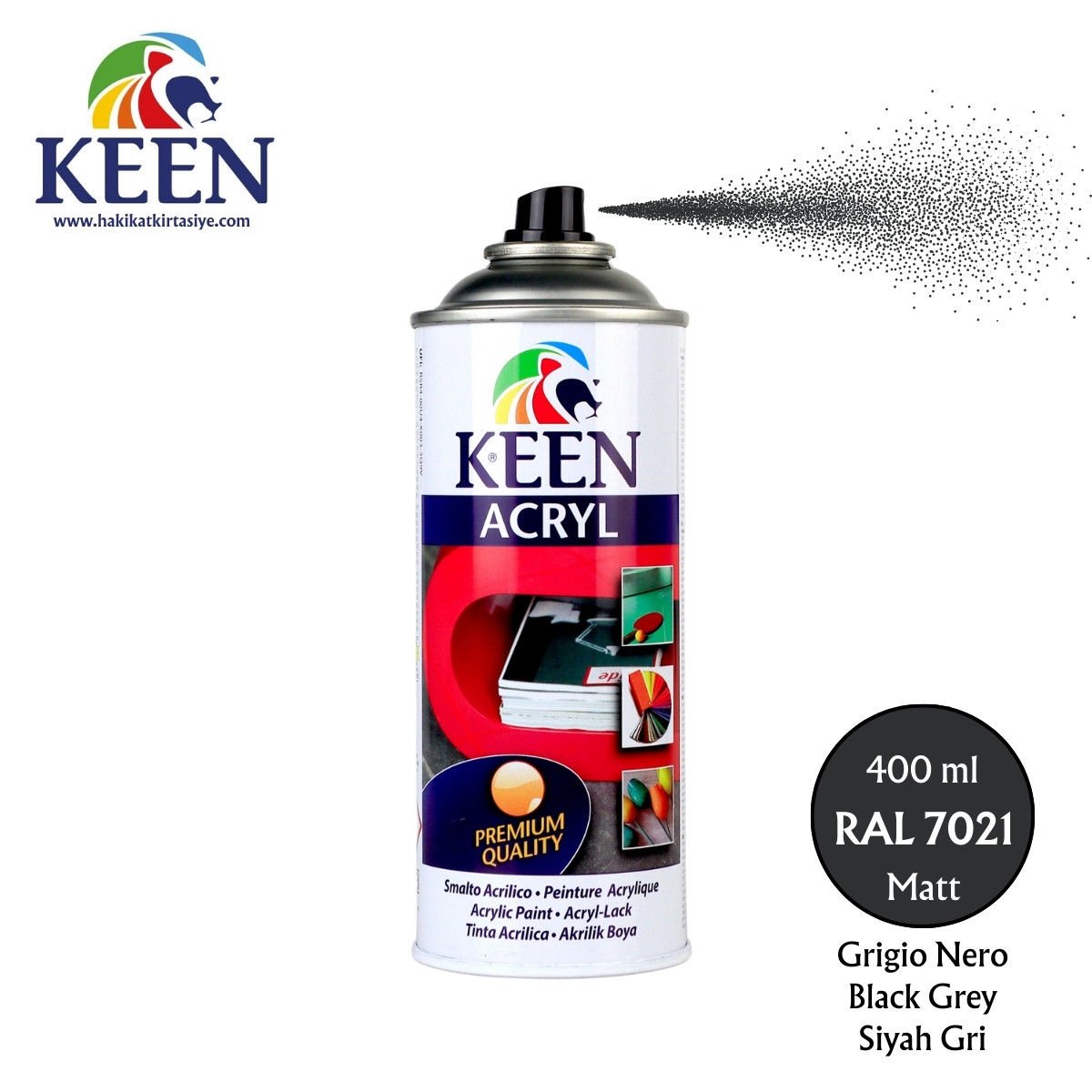 Keen Akrilik Sprey Boya 400ml RAL7021 Grey Black Matt