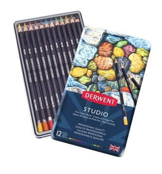 Derwent Studio Pencils Kuruboya Kalemi 12li Teneke Kutu