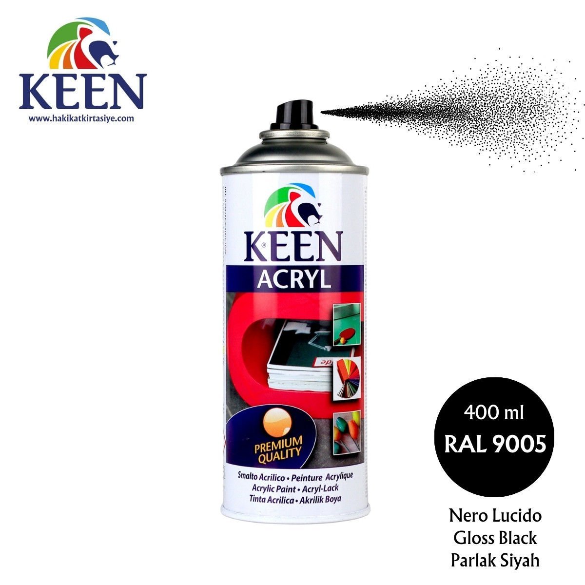 Keen Akrilik Sprey Boya 400ml RAL9005 Gloss Black