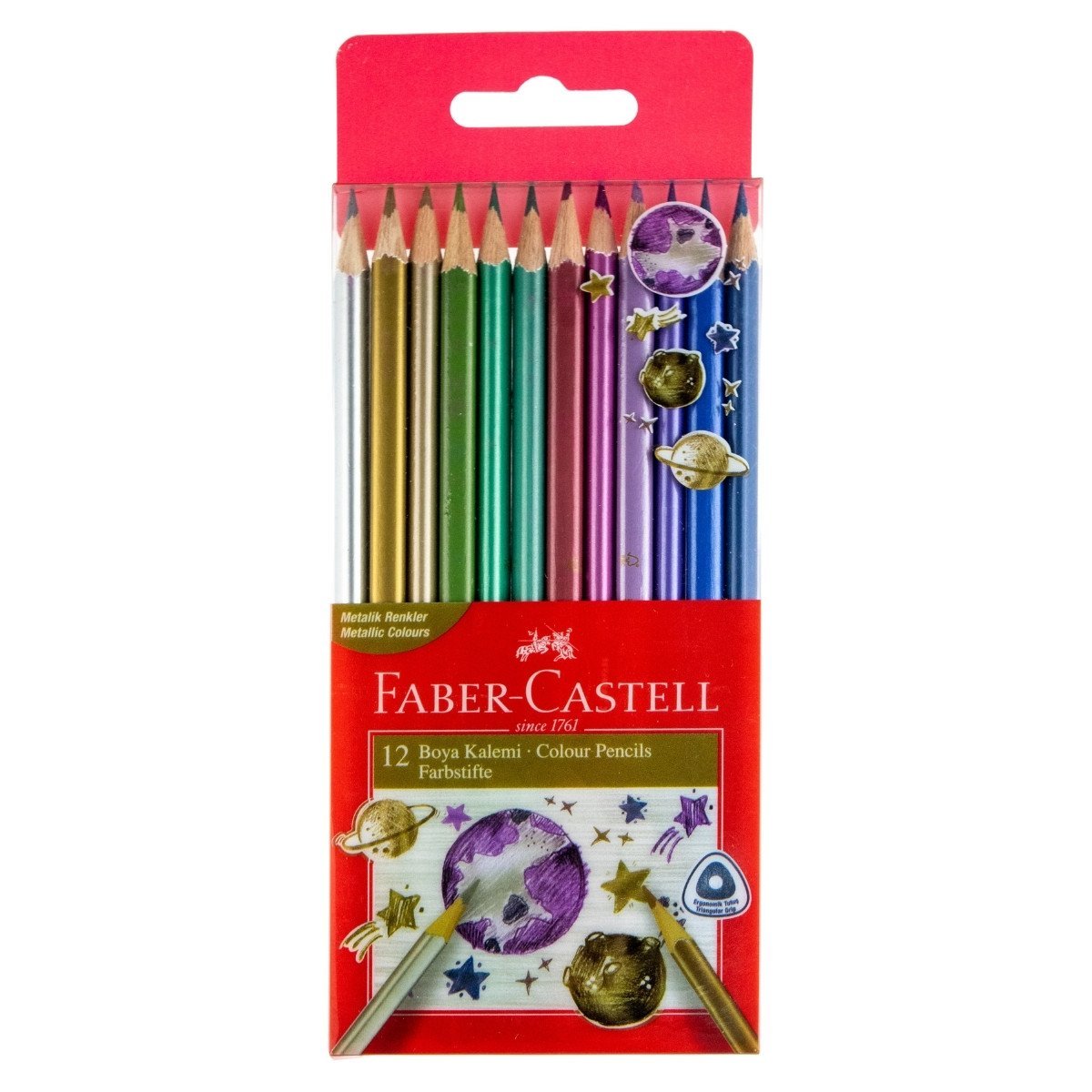 Faber-Castell 12li Tam Boy Üçgen Kuru Boya Kalemi Metalik