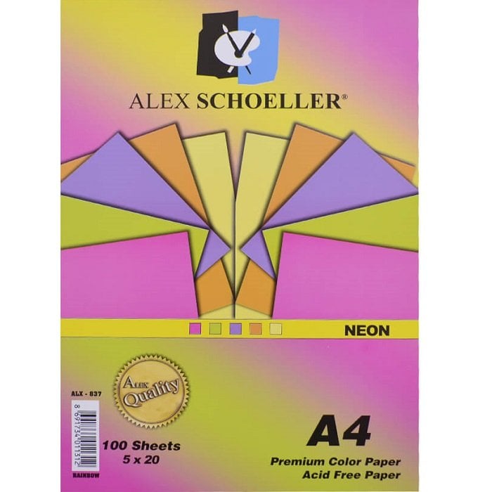 Alex Schoeller Karışık Fon Kartonu Neon Renkler A4 100'lü Paket