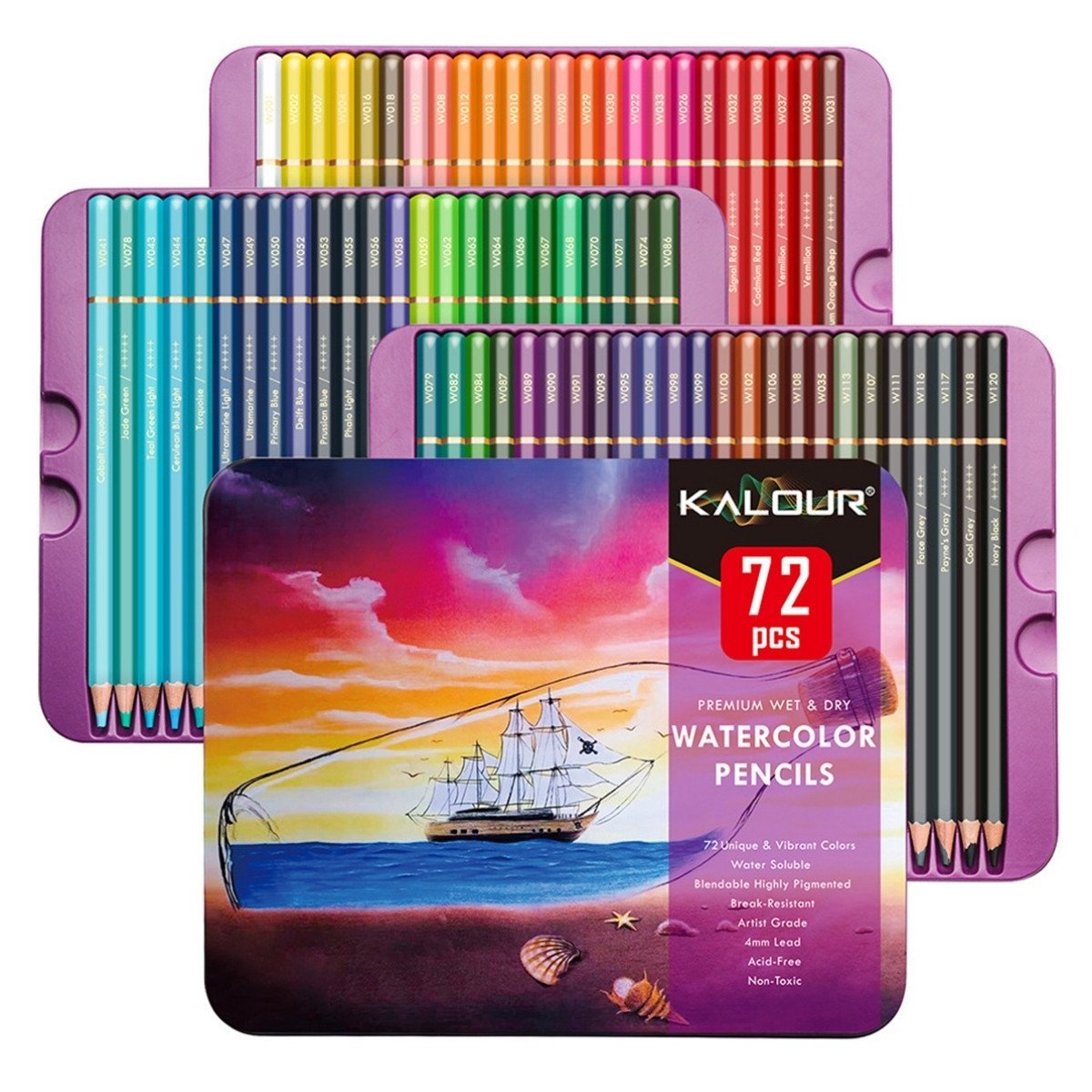 Kalour Aquarelle Sulu Boya Kalem Seti Metal Kutu 72li