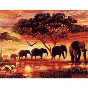 Sayılarla Boyama Seti - Numaralı Tuval Boyama 40x50cm - Fil Serengeti