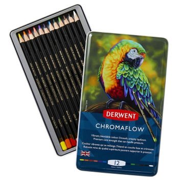 Derwent Chromaflow Kuru Boya Kalem Seti Metal Kutu 12li