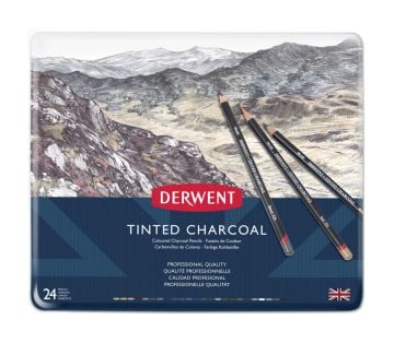 Derwent Tinted Charcoal Mürekkep Bazlı Kömür Kalem Seti Metal Kutu 24 Renk