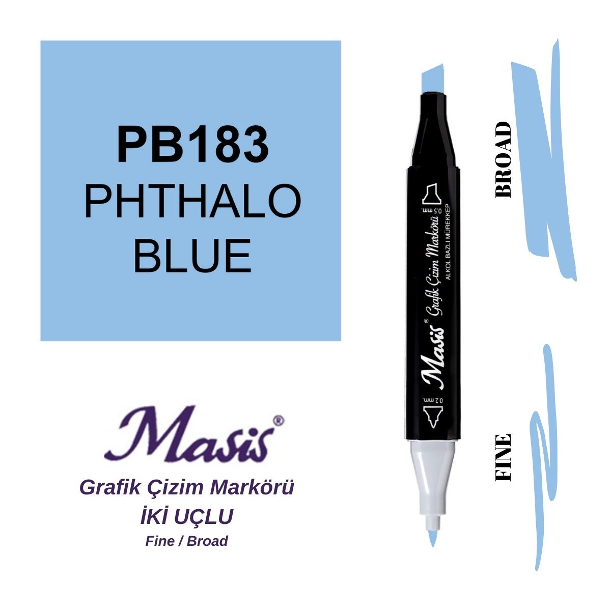 Masis Twin Çift Uçlu Marker Kalemi 183 Phthalo Blue