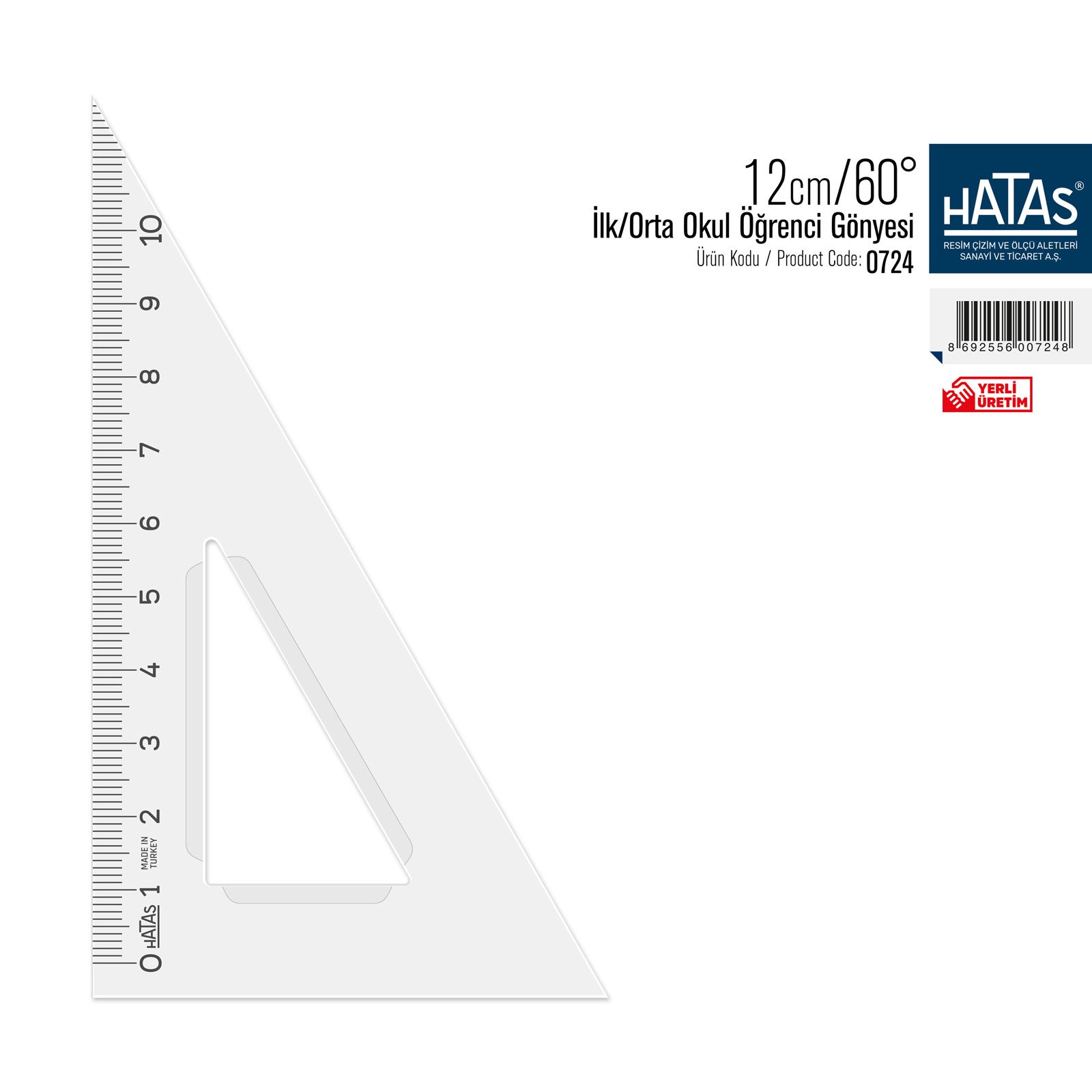 Hatas Teknik Okul Öğrenci Gönye 12cm/60°