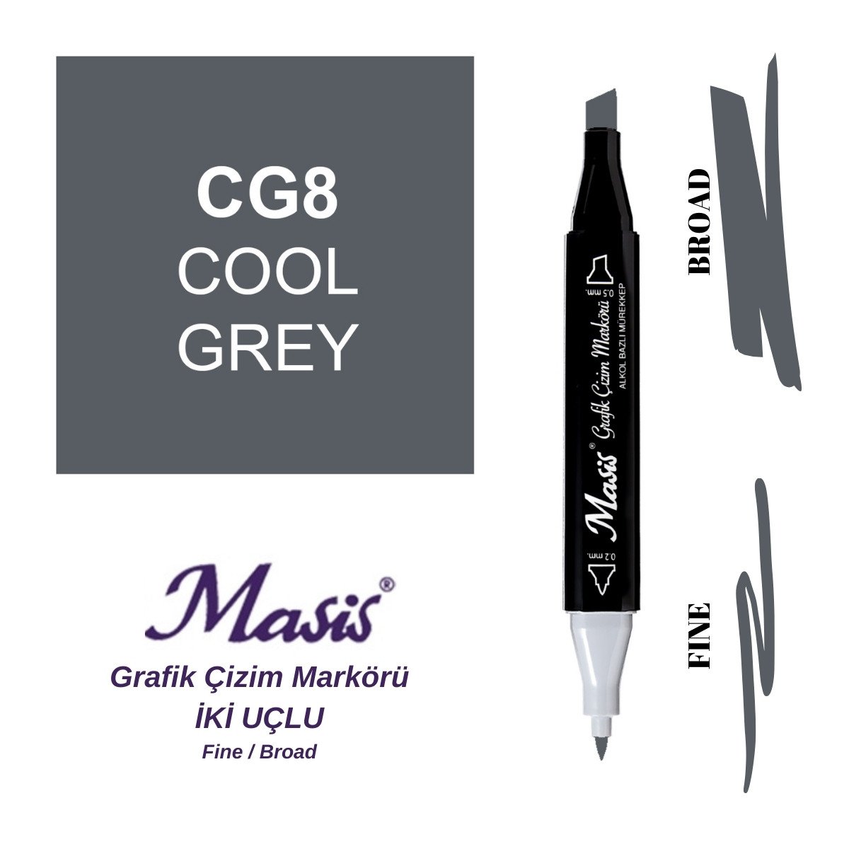 Masis Twin Çift Uçlu Marker Kalemi CG8 Cool Grey