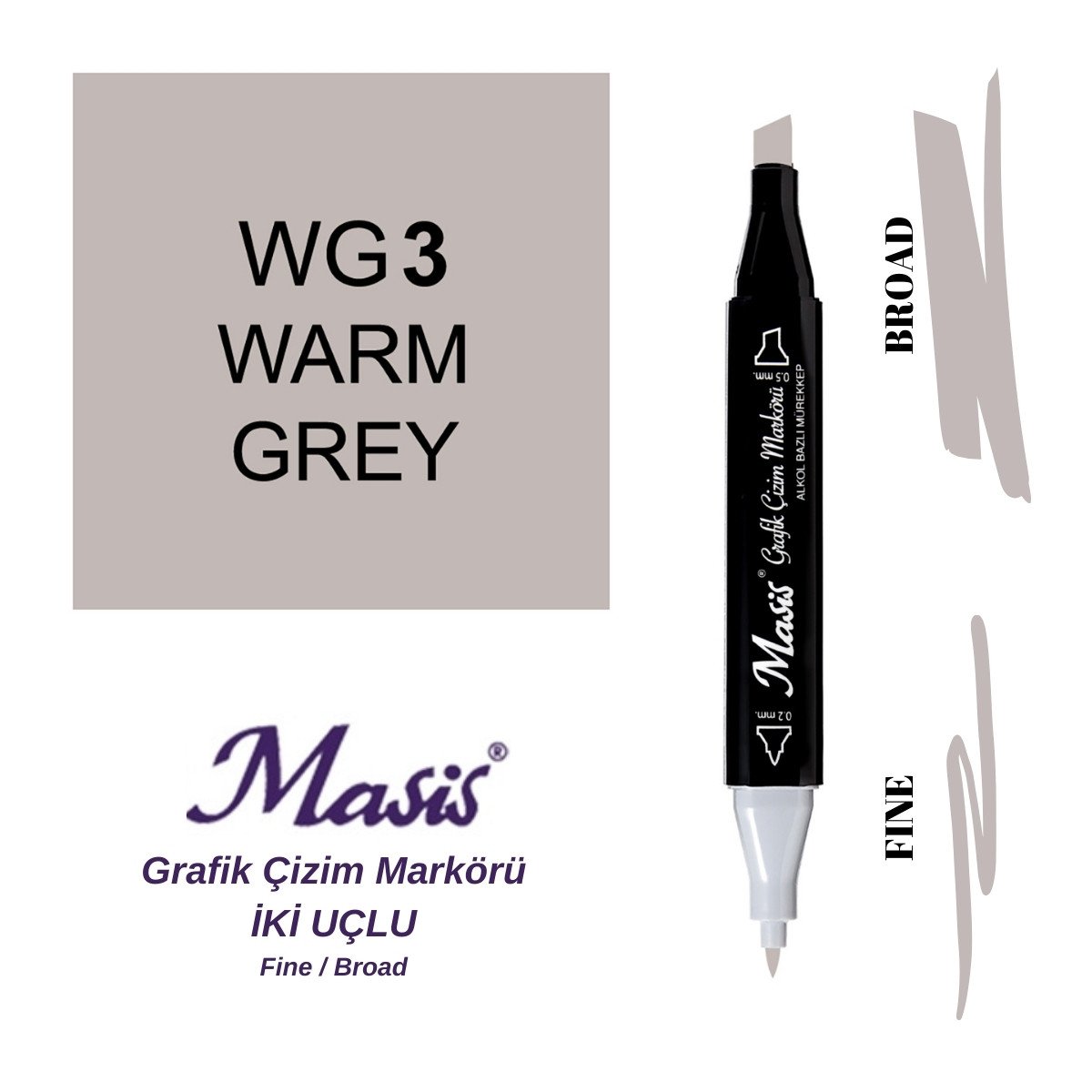 Masis Twin Çift Uçlu Marker Kalemi WG3 Warm Grey
