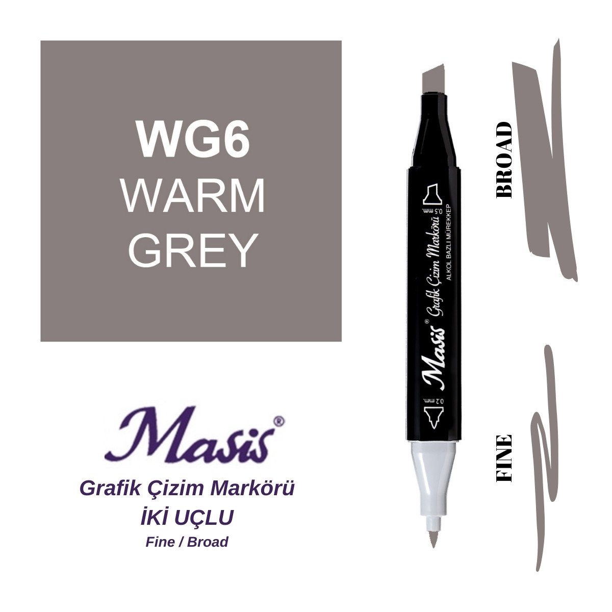 Masis Twin Çift Uçlu Marker Kalemi WG6 Warm Grey
