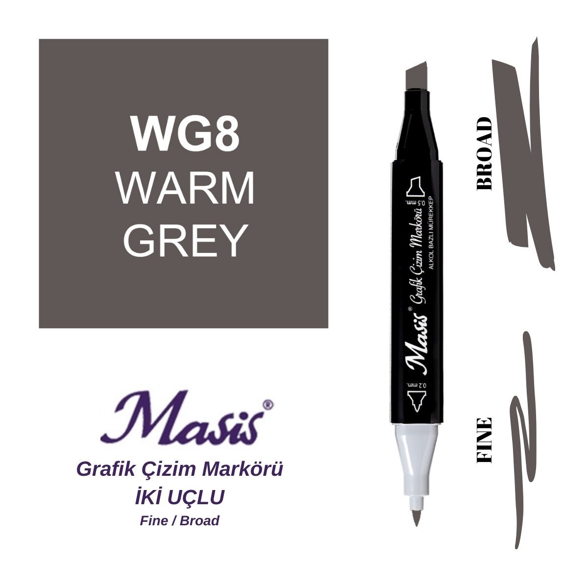 Masis Twin Çift Uçlu Marker Kalemi WG8 Warm Grey