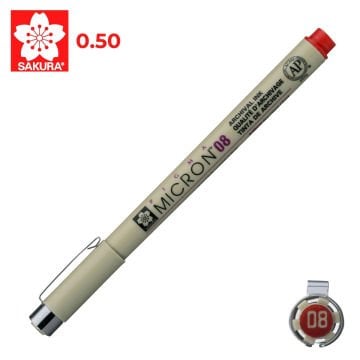 Sakura Pigma Micron Teknik Çizim Kalemi 08 0.5mm Kırmızı