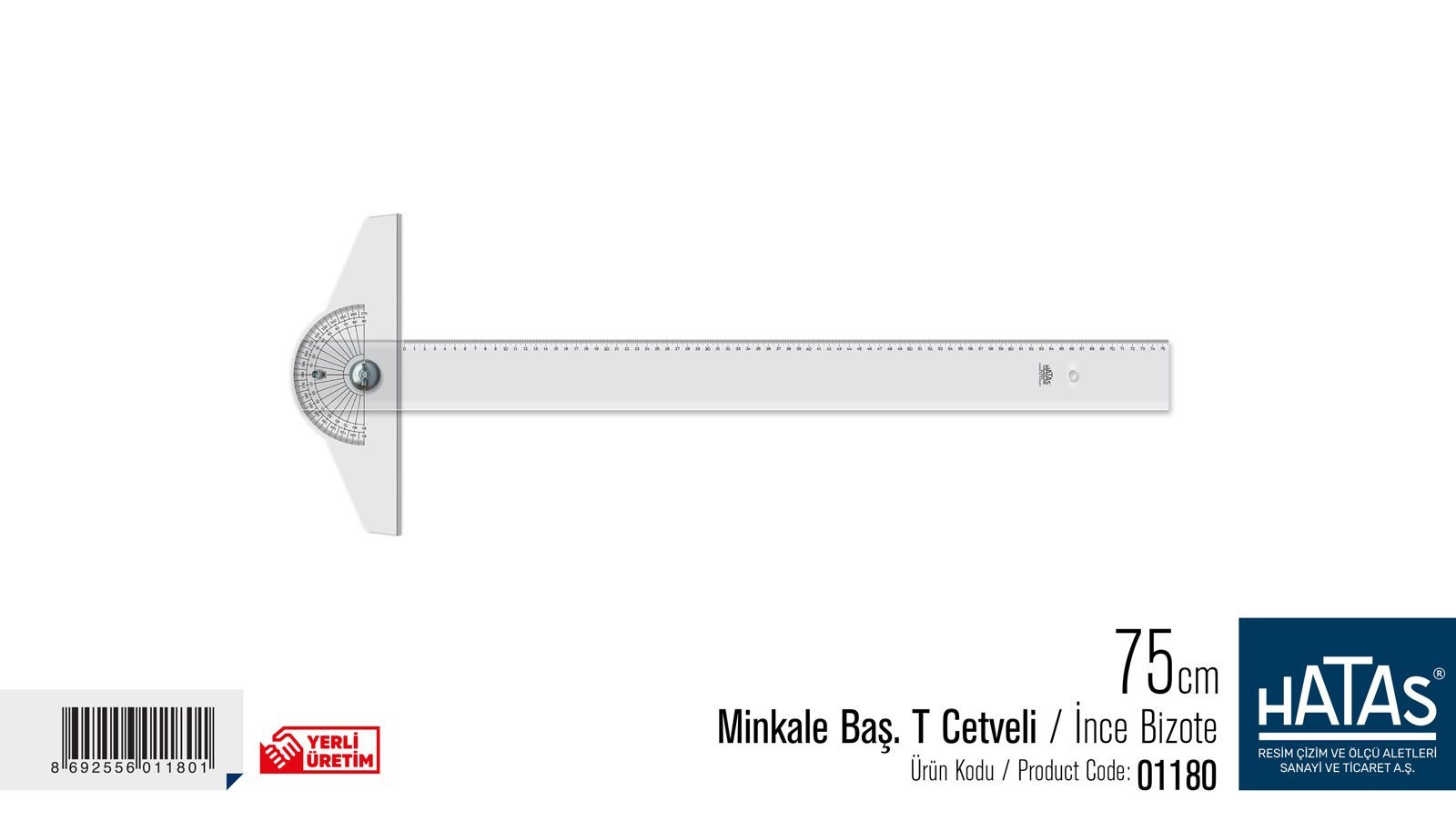 Hatas Oynar Başlıklı T Cetveli İnce Bizote 75cm