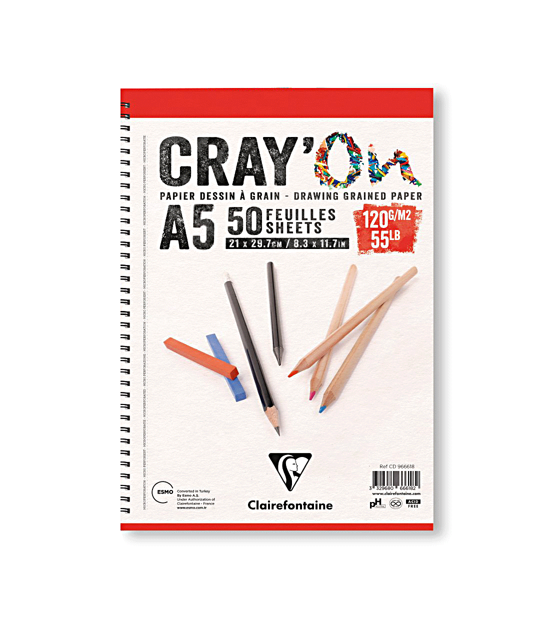 Clairefontaine Cray'on Çizim Blok Yandan Spiralli 120gr A5 50 Sayfa